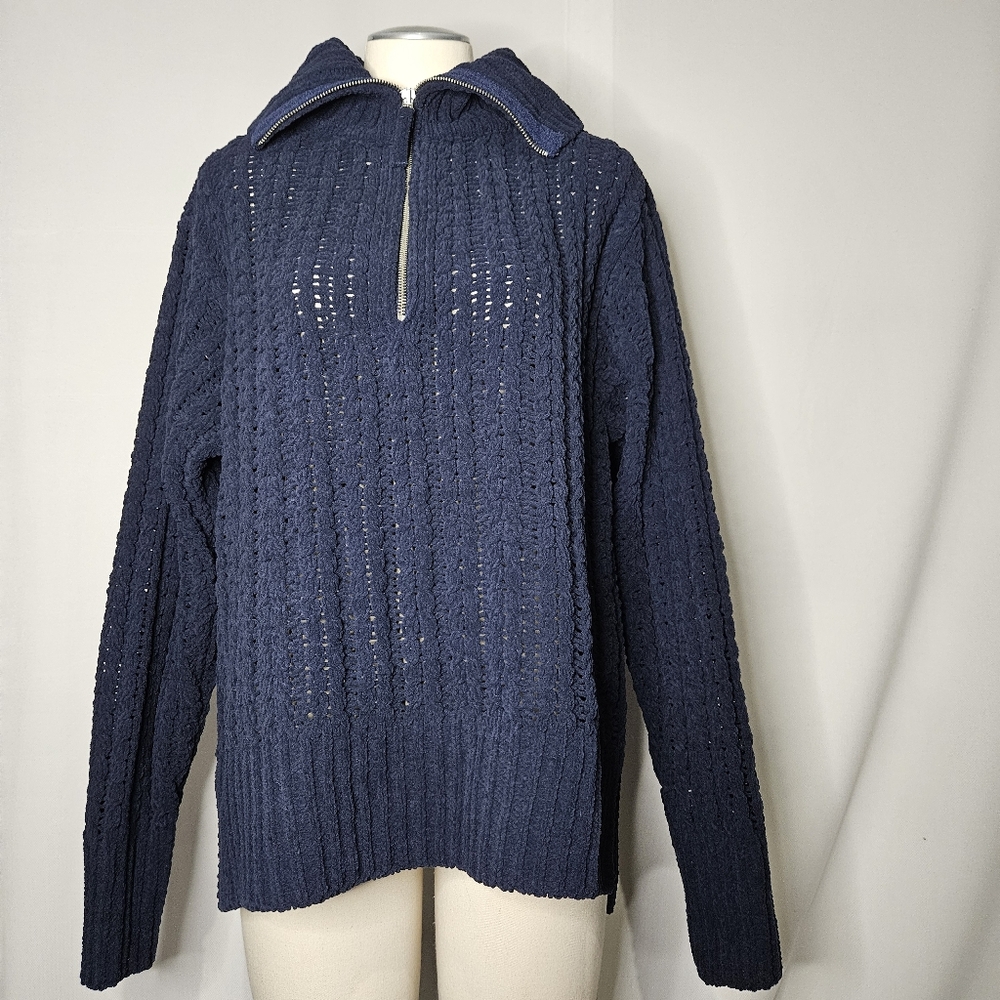Aerie Navy Blue Knit Quarter-Zip Sweater Sz S